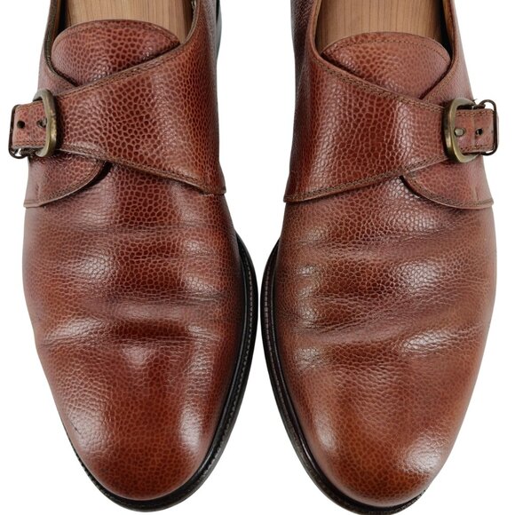 Salvatore Ferragamo Italy Dress Shoes Men's 9.5 Brown Leather Monk Strap Loafers - Picture 2 of 12